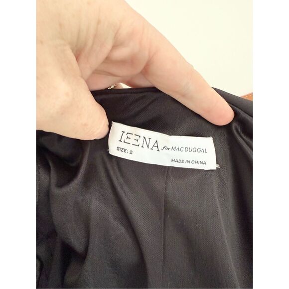 Ieena for Mac Duggal Womens Black Long Sleeve Feathered Trim Tuxedo Dress Size 2 - Picture 4 of 6